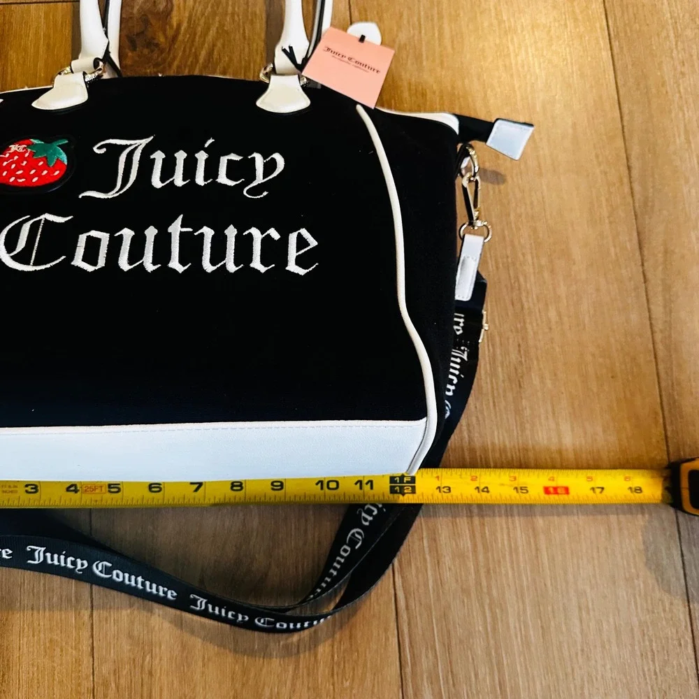 Juicy Couture Sweet N Juicy Apple Tote Black Velour Strawberry Bag 11JCD4RMX-LR